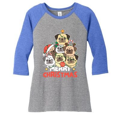 Pug Christmas Tree Funny Animal Merry Christmas Gift Women's Tri-Blend 3/4-Sleeve Raglan Shirt