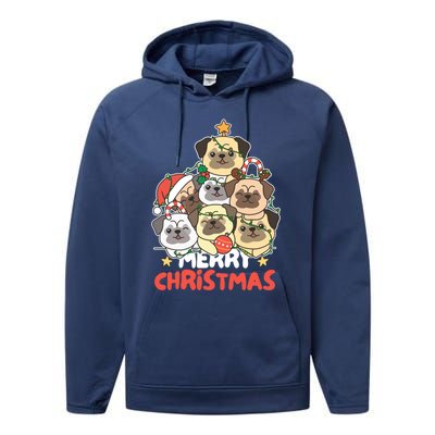 Pug Christmas Tree Funny Animal Merry Christmas Gift Performance Fleece Hoodie