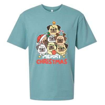 Pug Christmas Tree Funny Animal Merry Christmas Gift Sueded Cloud Jersey T-Shirt