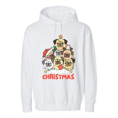 Pug Christmas Tree Funny Animal Merry Christmas Gift Garment-Dyed Fleece Hoodie