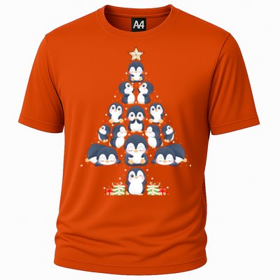 Penguin Christmas Tree Lights Santa Hat Penguin Lover Xmas Funny Gift Cooling Performance Crew T-Shirt