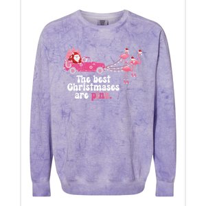 Pink Christmas Tree Santa And Flamingos For Xmas Morning Meaningful Gift Colorblast Crewneck Sweatshirt