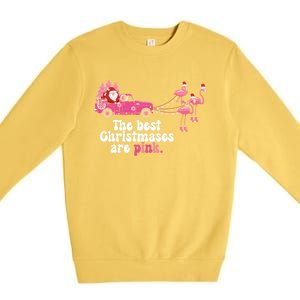 Pink Christmas Tree Santa And Flamingos For Xmas Morning Meaningful Gift Premium Crewneck Sweatshirt