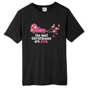 Pink Christmas Tree Santa And Flamingos For Xmas Morning Meaningful Gift Tall Fusion ChromaSoft Performance T-Shirt