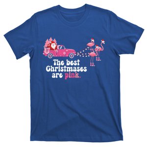 Pink Christmas Tree Santa And Flamingos For Xmas Morning Meaningful Gift T-Shirt