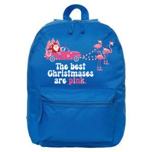 Pink Christmas Tree Santa And Flamingos For Xmas Morning Meaningful Gift 16 in Basic Backpack