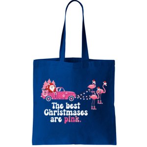 Pink Christmas Tree Santa And Flamingos For Xmas Morning Meaningful Gift Tote Bag