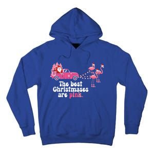 Pink Christmas Tree Santa And Flamingos For Xmas Morning Meaningful Gift Tall Hoodie