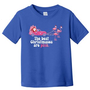 Pink Christmas Tree Santa And Flamingos For Xmas Morning Meaningful Gift Toddler T-Shirt