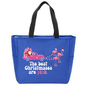 Pink Christmas Tree Santa And Flamingos For Xmas Morning Meaningful Gift Zip Tote Bag