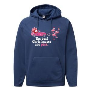 Pink Christmas Tree Santa And Flamingos For Xmas Morning Meaningful Gift Performance Fleece Hoodie