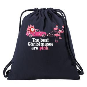 Pink Christmas Tree Santa And Flamingos For Xmas Morning Meaningful Gift Drawstring Bag