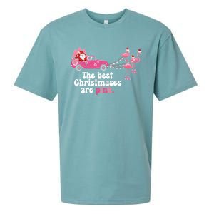 Pink Christmas Tree Santa And Flamingos For Xmas Morning Meaningful Gift Sueded Cloud Jersey T-Shirt