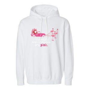 Pink Christmas Tree Santa And Flamingos For Xmas Morning Meaningful Gift Garment-Dyed Fleece Hoodie