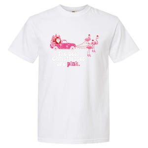 Pink Christmas Tree Santa And Flamingos For Xmas Morning Meaningful Gift Garment-Dyed Heavyweight T-Shirt