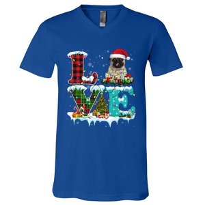 Pug Christmas Tree Lights Santa Dog Xmas Gift V-Neck T-Shirt