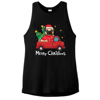 Pug Christmas Truck Tree Mom Dad Dog Funny Xmas Gift Ladies PosiCharge Tri-Blend Wicking Tank