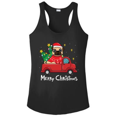 Pug Christmas Truck Tree Mom Dad Dog Funny Xmas Gift Ladies PosiCharge Competitor Racerback Tank