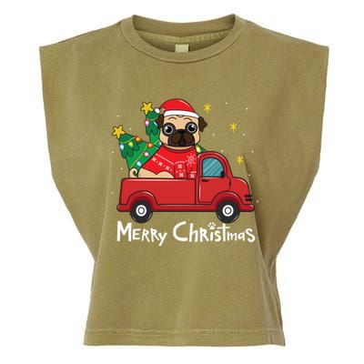 Pug Christmas Truck Tree Mom Dad Dog Funny Xmas Gift Garment-Dyed Women's Muscle Tee