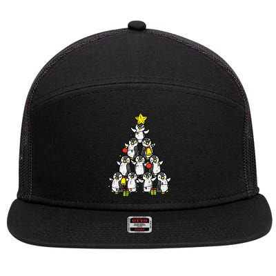 Penguin Christmas Tree Cute Xmas 7 Panel Mesh Trucker Snapback Hat