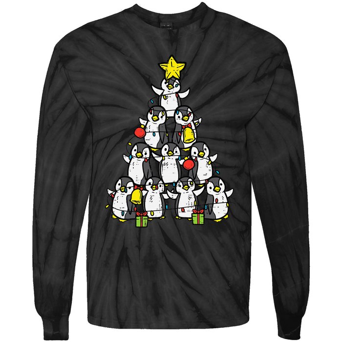 Penguin Christmas Tree Cute Xmas Tie-Dye Long Sleeve Shirt