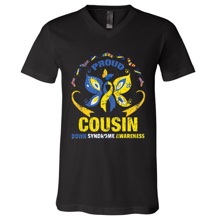 Proud Cousin T21 World Down Syndrome Awareness Da V-Neck T-Shirt