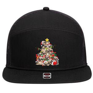 Pug Christmas Tree Dog Santa Xmas Boys Girls Merry Dogmas Gift 7 Panel Mesh Trucker Snapback Hat