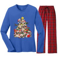 Pug Christmas Tree Dog Santa Xmas Boys Girls Merry Dogmas Gift Women's Long Sleeve Flannel Pajama Set 