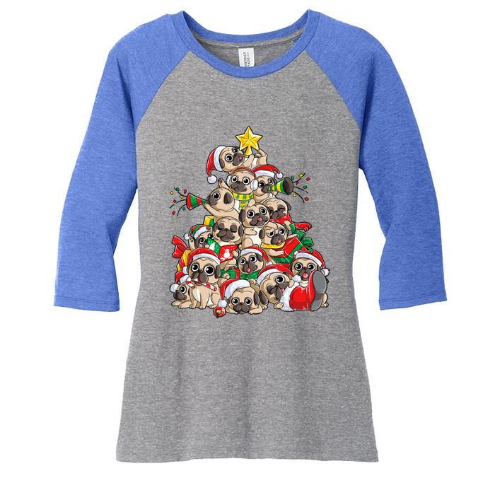 Pug Christmas Tree Dog Santa Xmas Boys Girls Merry Dogmas Gift Women's Tri-Blend 3/4-Sleeve Raglan Shirt