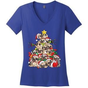 Pug Christmas Tree Dog Santa Xmas Boys Girls Merry Dogmas Gift Women's V-Neck T-Shirt