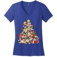 Pug Christmas Tree Dog Santa Xmas Boys Girls Merry Dogmas Gift Women's V-Neck T-Shirt