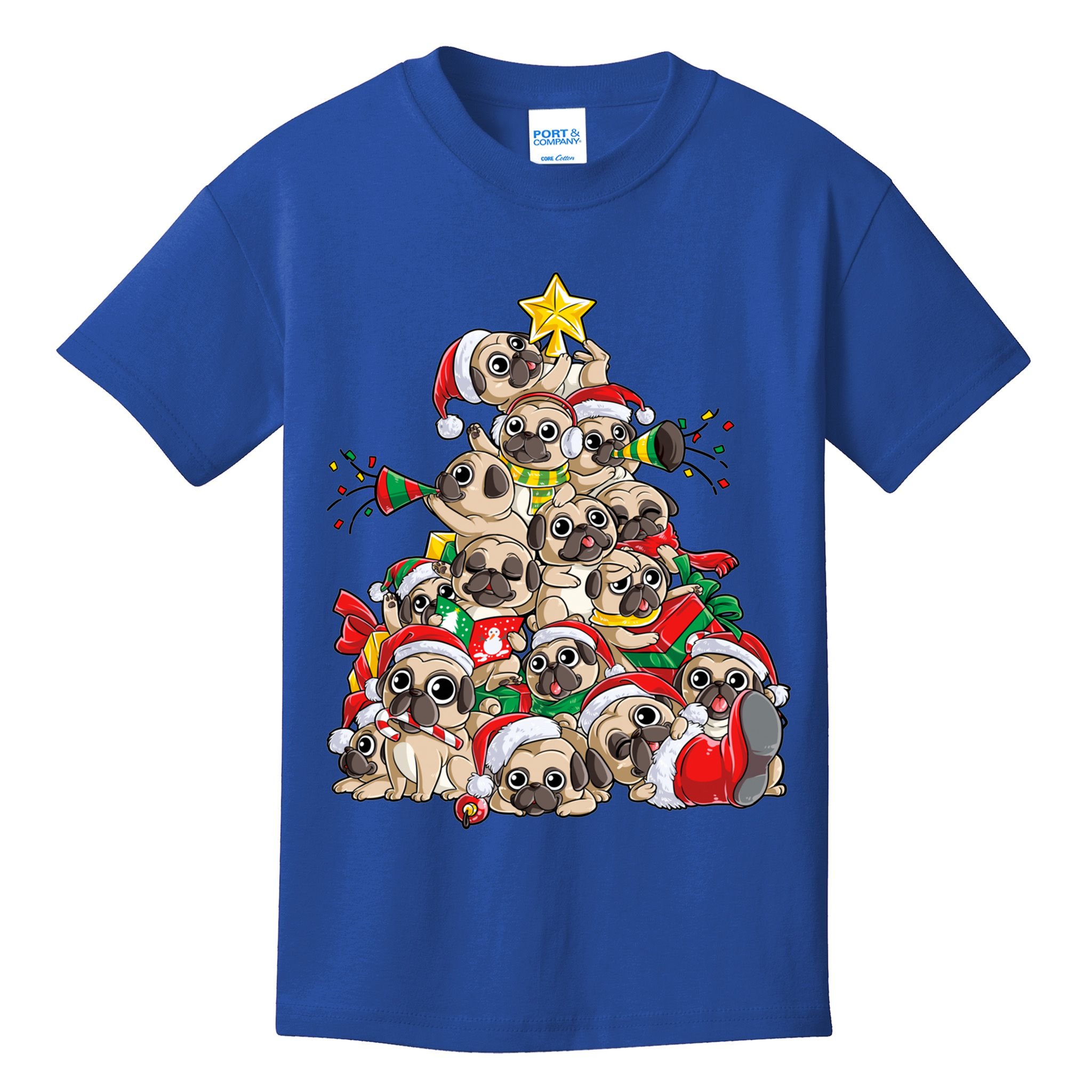Pug Christmas Tree Dog Santa Xmas Boys Girls Merry Dogmas Gift Kids T-Shirt
