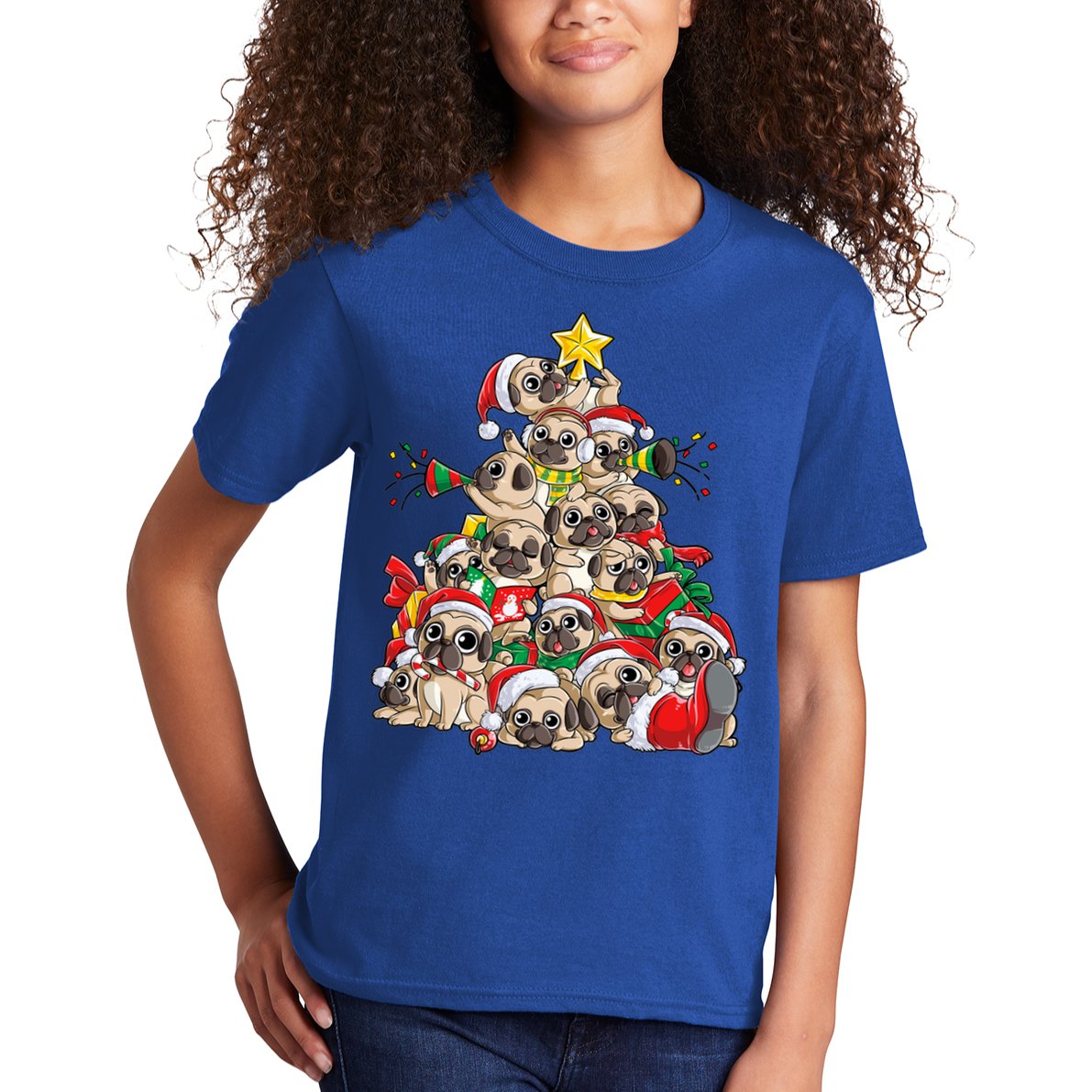 Pug Christmas Tree Dog Santa Xmas Boys Girls Merry Dogmas Gift Kids T-Shirt