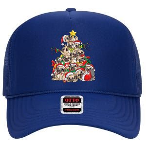 Pug Christmas Tree Dog Santa Xmas Boys Girls Merry Dogmas Gift High Crown Mesh Back Trucker Hat