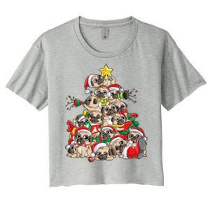 Pug Christmas Tree Dog Santa Xmas Boys Girls Merry Dogmas Gift Women's Crop Top Tee