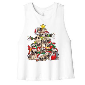 Pug Christmas Tree Dog Santa Xmas Boys Girls Merry Dogmas Gift Women's Racerback Cropped Tank