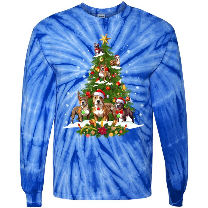 Pitbull Christmas Tree Pitbull Dog Xmas Party Great Gift Tie-Dye Long Sleeve Shirt