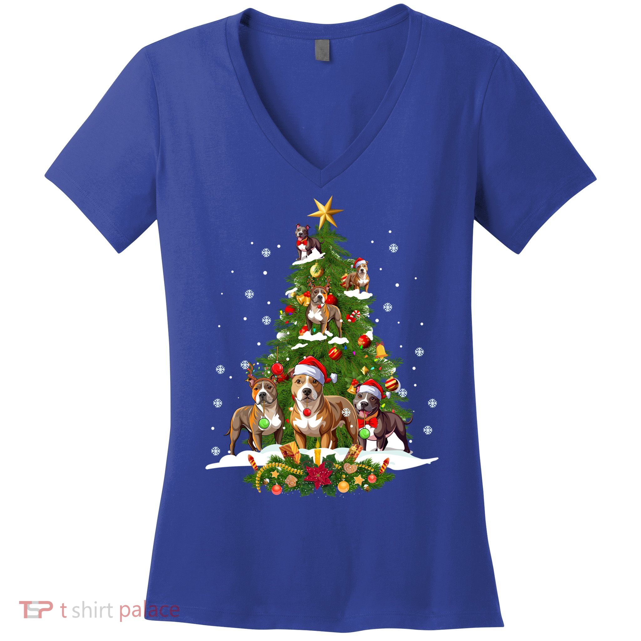 Pitbull Christmas Tree Pitbull Dog Xmas Party Great Gift Women's V-Neck T-Shirt