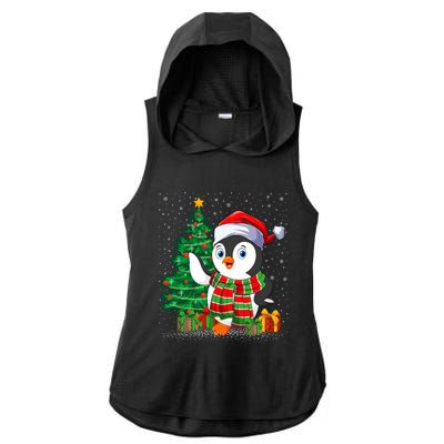 Penguin Christmas Tree Lights Santa Penguin Xmas Cute Gift Ladies PosiCharge Tri-Blend Wicking Draft Hoodie Tank