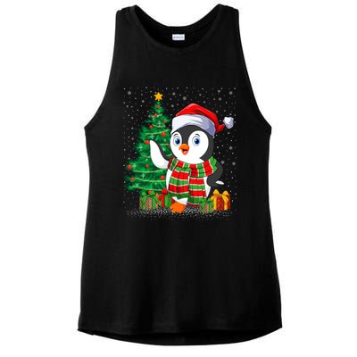 Penguin Christmas Tree Lights Santa Penguin Xmas Cute Gift Ladies PosiCharge Tri-Blend Wicking Tank