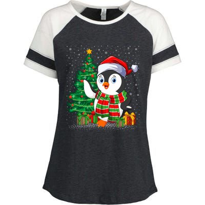 Penguin Christmas Tree Lights Santa Penguin Xmas Cute Gift Enza Ladies Jersey Colorblock Tee