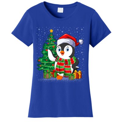 Penguin Christmas Tree Lights Santa Penguin Xmas Cute Gift Women's T-Shirt