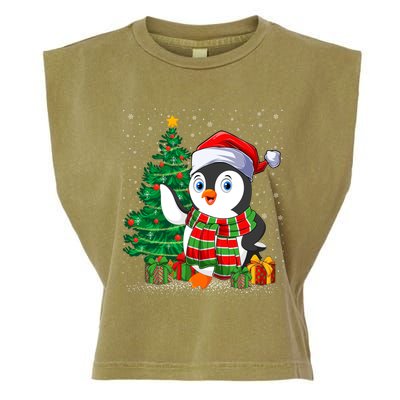 Penguin Christmas Tree Lights Santa Penguin Xmas Cute Gift Garment-Dyed Women's Muscle Tee