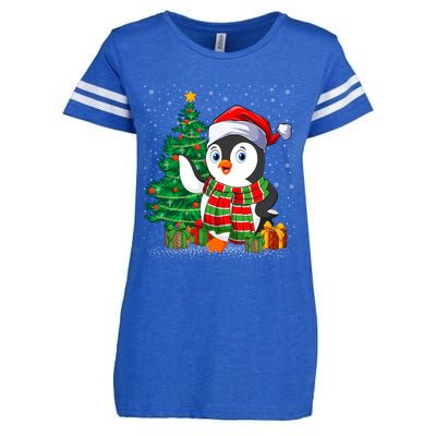 Penguin Christmas Tree Lights Santa Penguin Xmas Cute Gift Enza Ladies Jersey Football T-Shirt