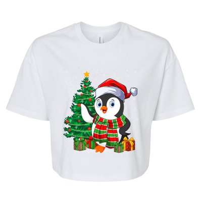 Penguin Christmas Tree Lights Santa Penguin Xmas Cute Gift Bella+Canvas Jersey Crop Tee