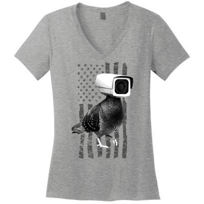 Pidgeon Camera USA Flag Women's V-Neck T-Shirt