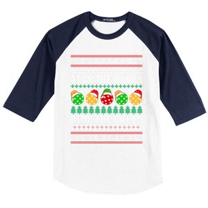 Pickleball Christmas Ugly Holiday Party Gift Baseball Sleeve Shirt