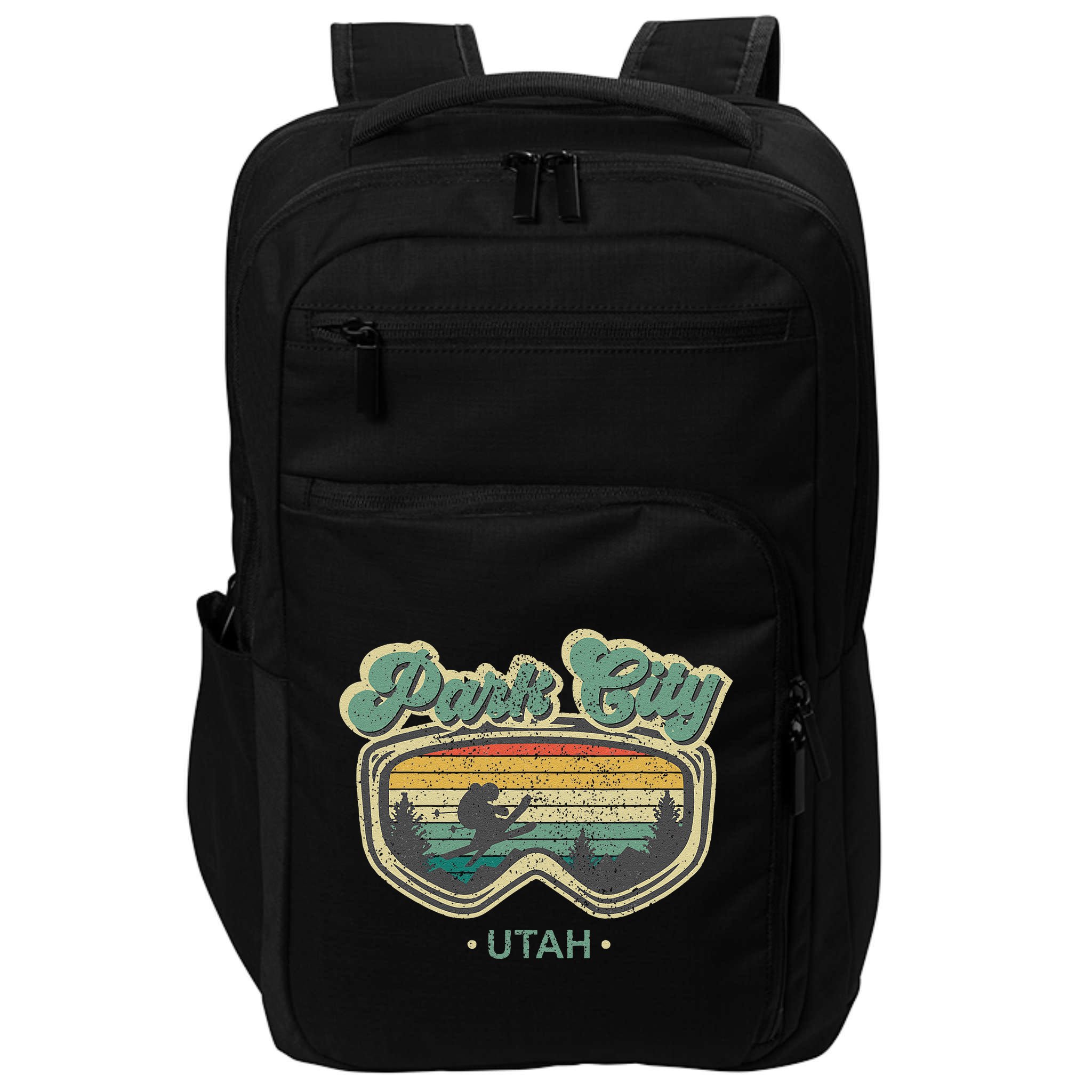 Park City Utah Ski Winter Sports Vintage Souvenir Skier Impact Tech Backpack
