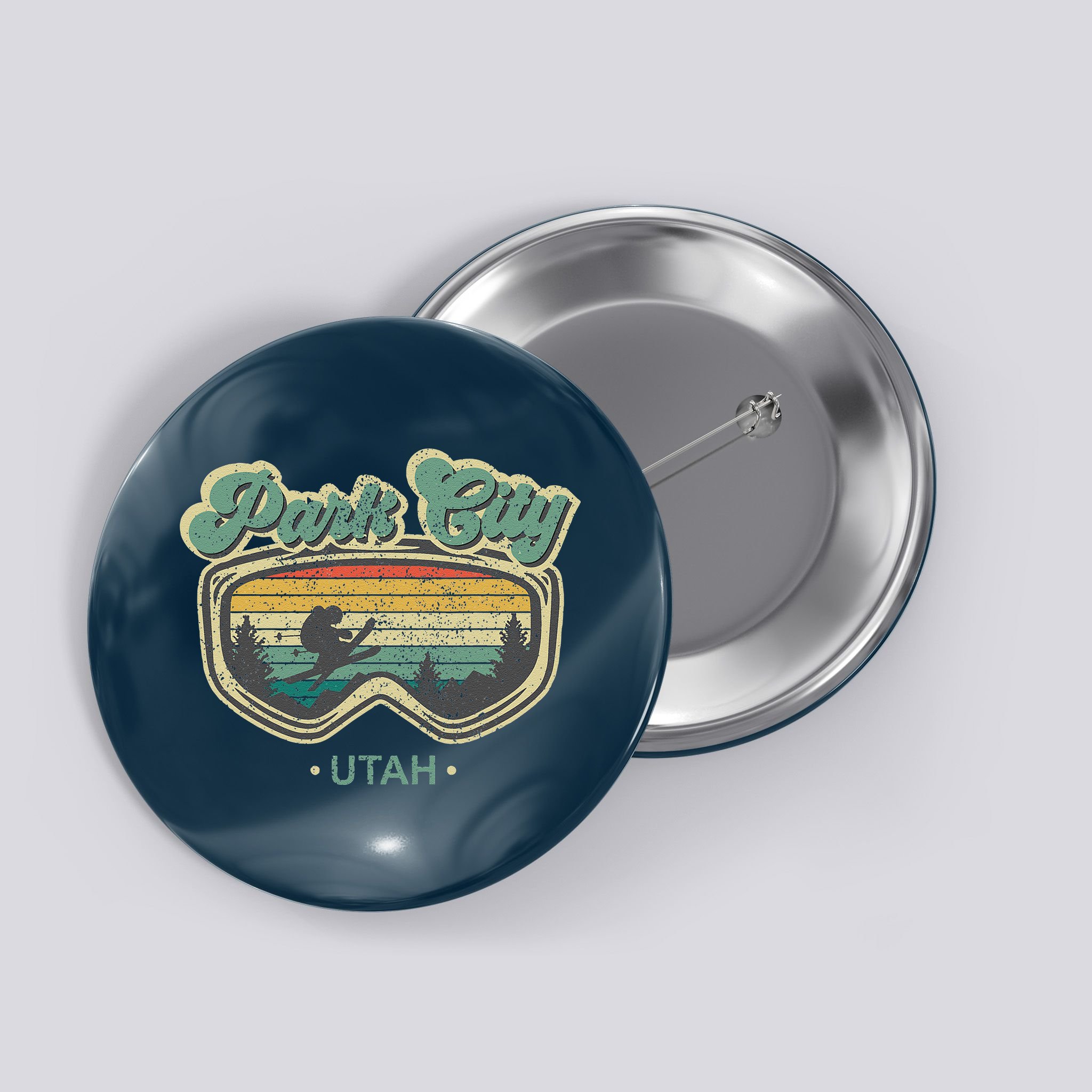 Park City Utah Ski Winter Sports Vintage Souvenir Skier Button