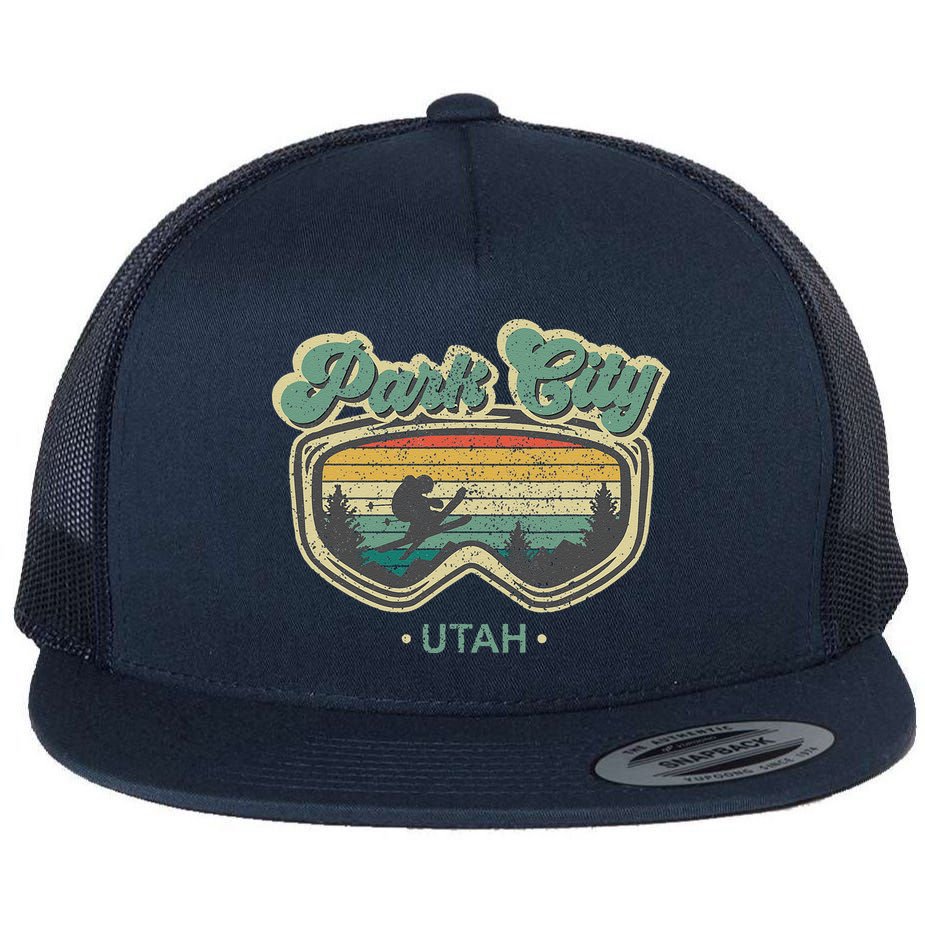 Park City Utah Ski Winter Sports Vintage Souvenir Skier Flat Bill Trucker Hat